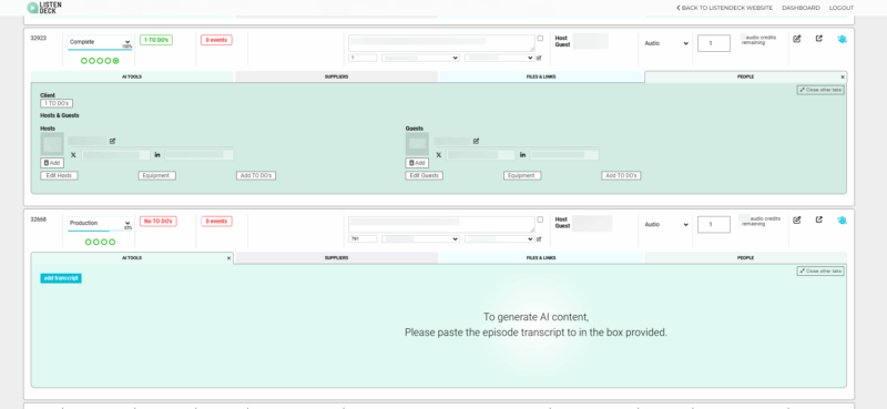 The ListenDesk Dashboard | Managing Hosts & Guests